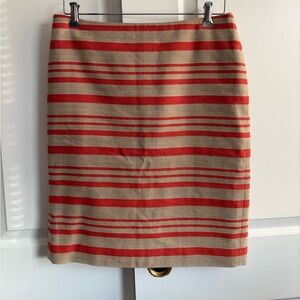 Talbots Cotton & Linen Blend Striped Pencil Skirt Orange Khaki Sz 8